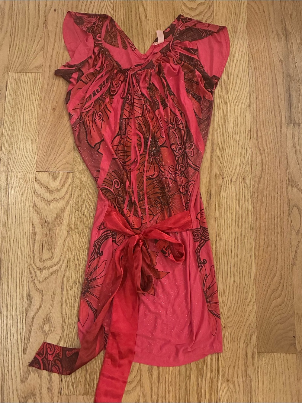 envy Hot Pink Floral Tie-Waist Mini Dress